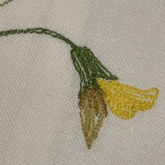 Vintage White Linen Hand Towel Yello Flower Embroidered Guest Towel - Picture 3 of 8